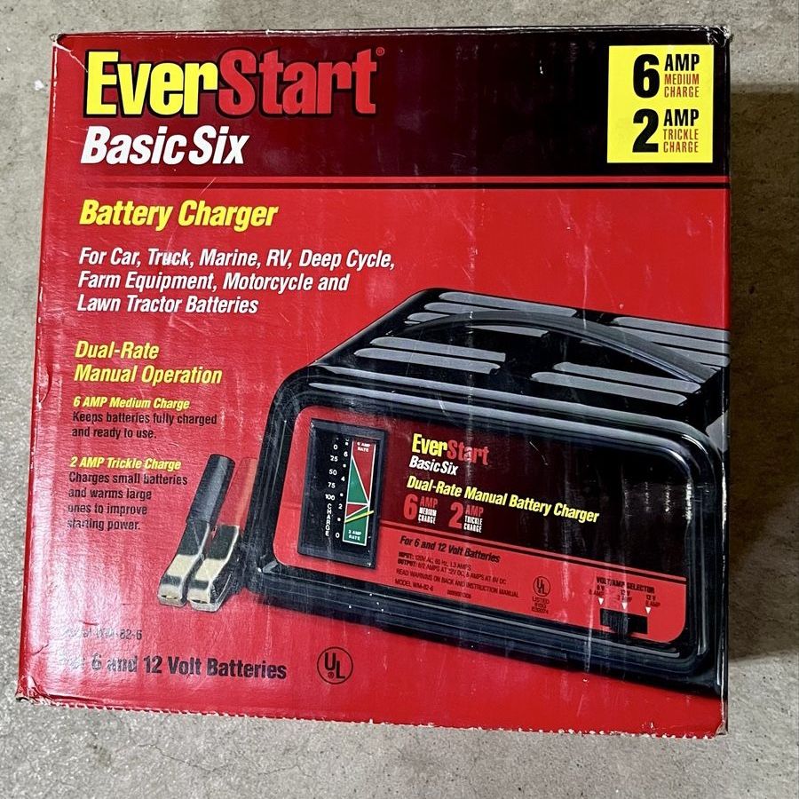 EverStart Basic Six 6/2 Amp Dual-Rate Manual 6V/12V Battery Charger for Car, Marine, RV