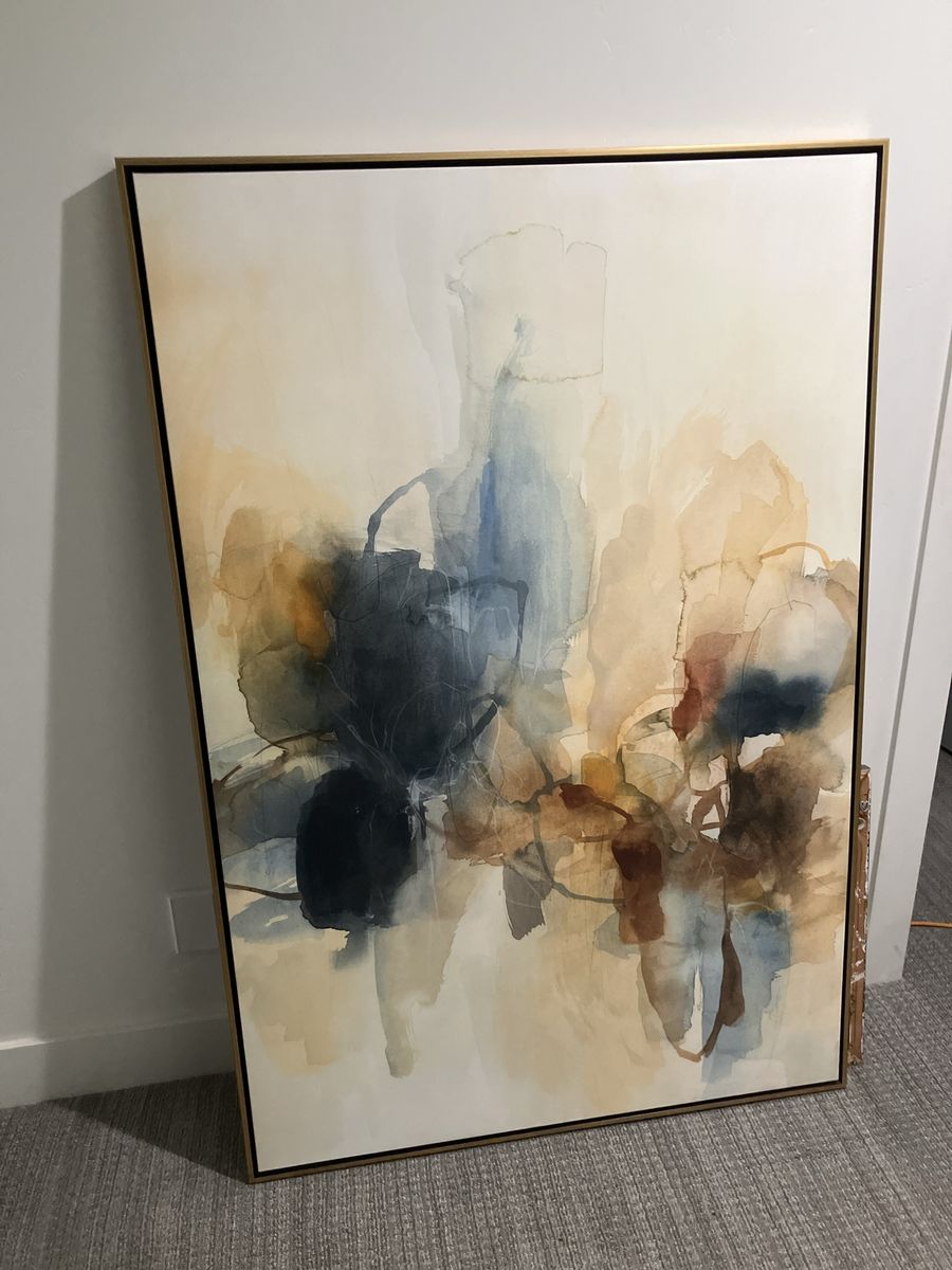 Large Framed Abstract Canvas Wall Art w/ Gold Frame Modern Decor