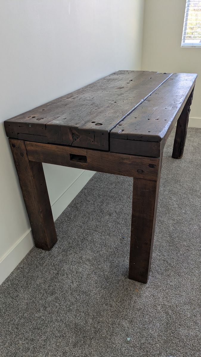 Rustic Handcrafted Wooden Dining Table or Desk with Distressed Patina Finish