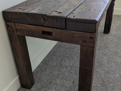 Rustic Handcrafted Wooden Dining Table or Desk with Distressed Patina Finish
