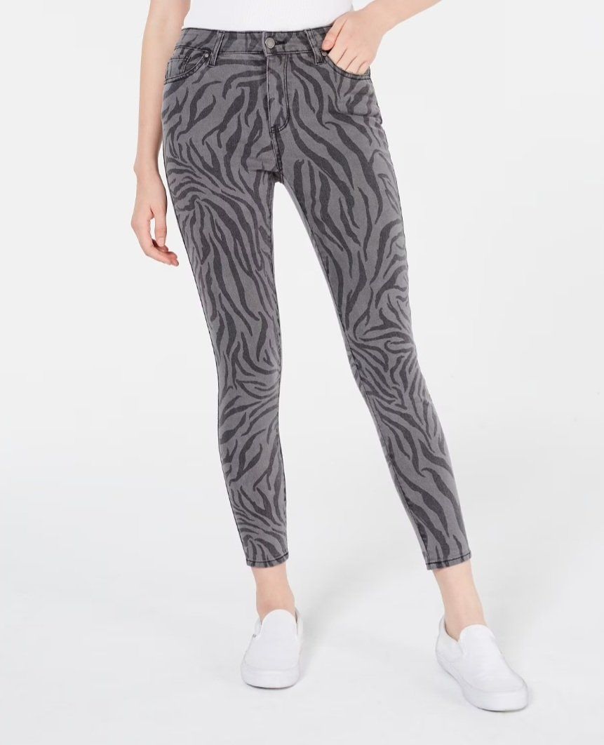 Tinseltown 7 Juniors' Zebra-Print SkinnyJeans Gray