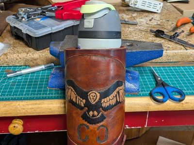 Custom Tooled Leather Water Bottle Holder - Handcrafted Equestrian/Outdoor Accessory