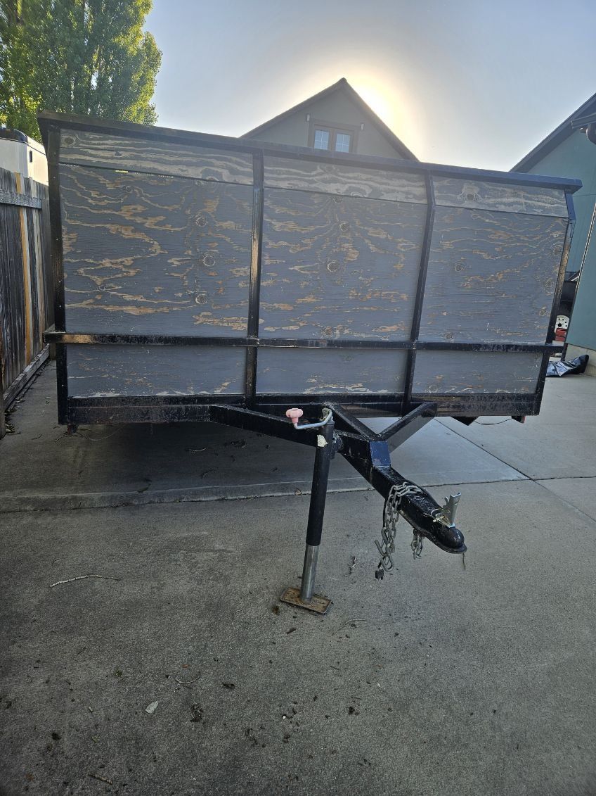 Utility Trailer - Black, Wood Sides, Good for Hauling, Landscape, and Construction Debris