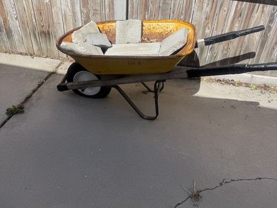Used Yellow Wheelbarrow - Single Wheel, Garden Utility Cart