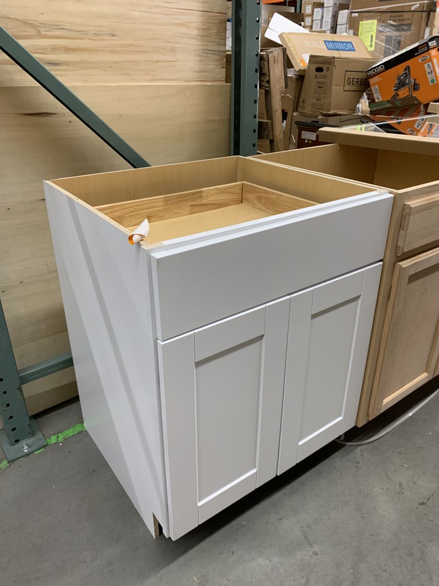 Hampton Bay Shaker 27 in. W x 24 in. D x 34.5 in. H Assembled Base Kitchen Cabinet in Satin White