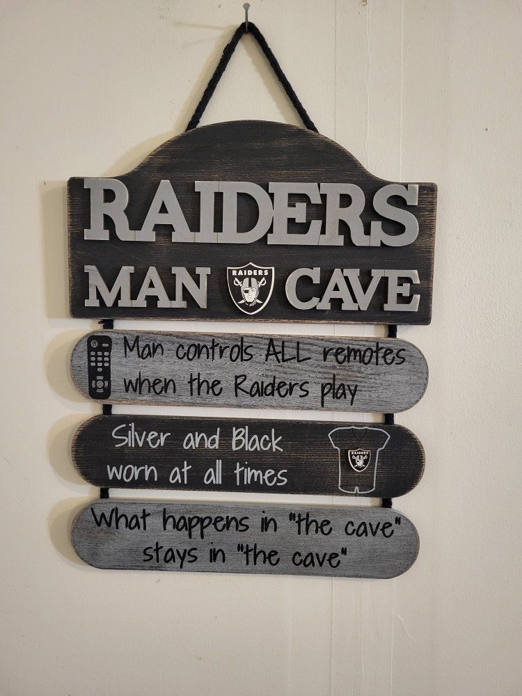 Las Vegas Raiders Man Cave Wooden Hanging Wall Sign NFL Decor