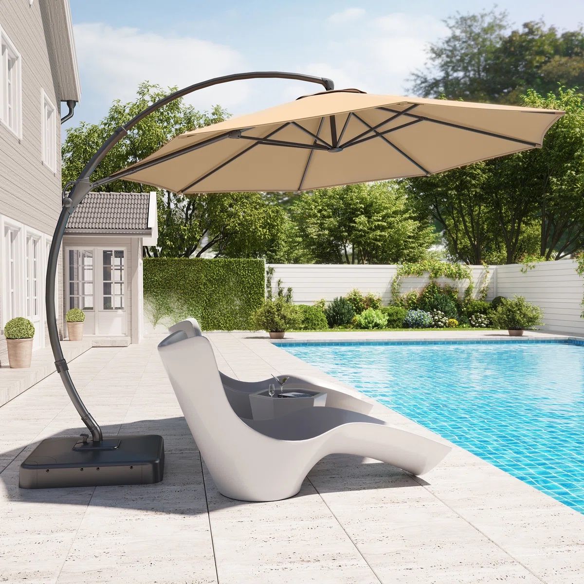 Sunbrella 12ft Cantilever Patio Umbrella w/ Base – Aluminum Frame (New)