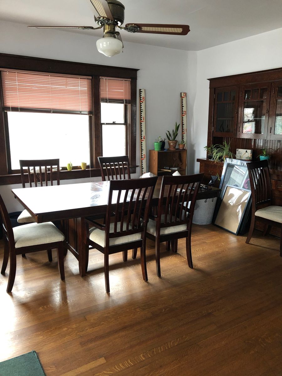 Solid Wood Dining Room Table with 5 Chairs - Extendable Dark Wood Set