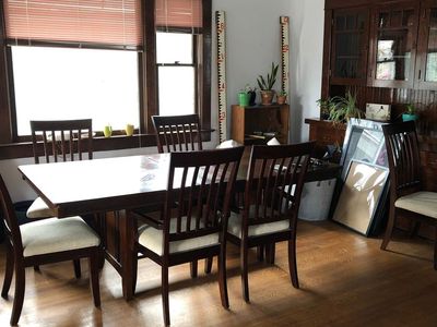 Solid Wood Dining Room Table with 5 Chairs - Extendable Dark Wood Set
