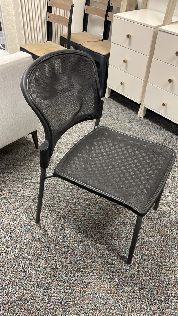 Black Mesh Back Stacking Office Chair with Tear in Backrest