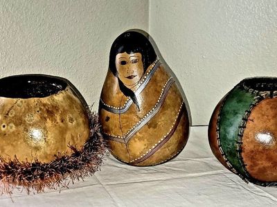 Hand Painted Gourd Folk Art Woman Figure Decorative Rustic Southwestern Decor