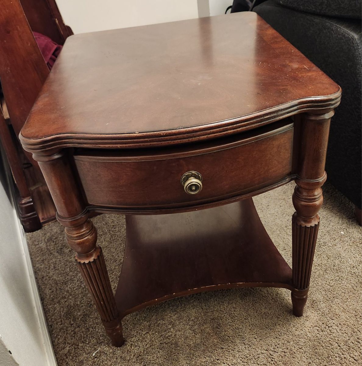 Classic Wood End Table with Drawer and Shelf - Dark Cherry Finish