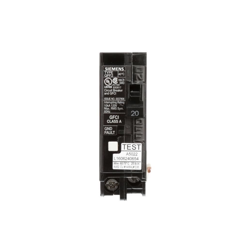 20 Amp Single Pole GFCI Circuit Breaker