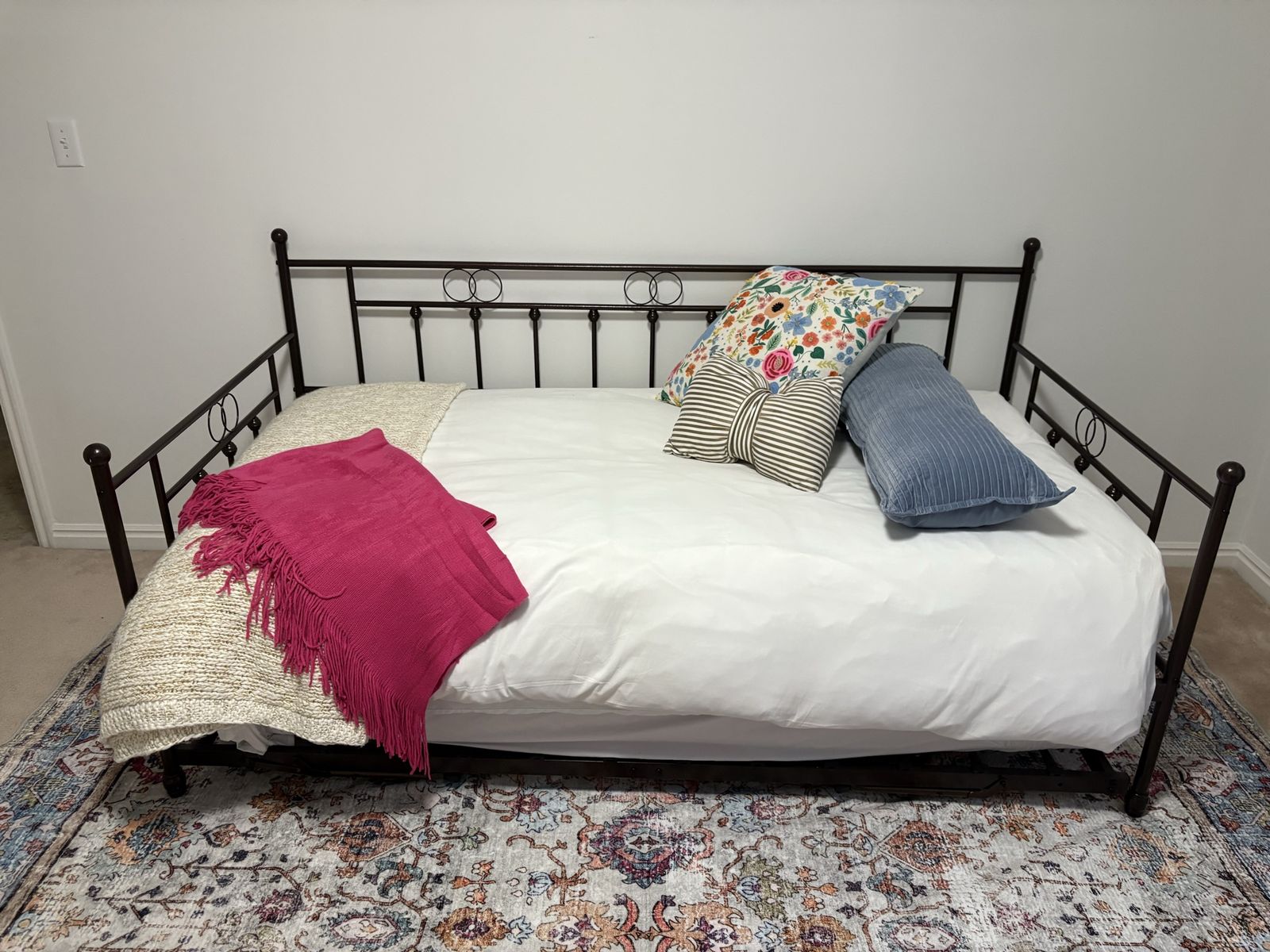 Metal Daybed Frame in Dark Bronze with Ring Accents (twin trundle)