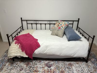 Metal Daybed Frame in Dark Bronze with Ring Accents (twin trundle)
