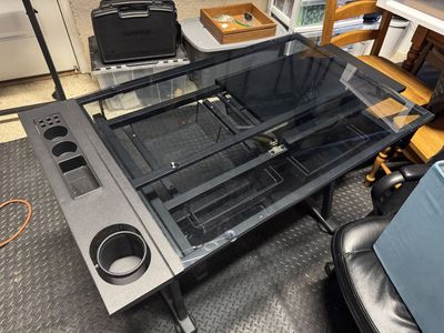 Black Glass Top Drafting Table/Hobby Desk with Storage