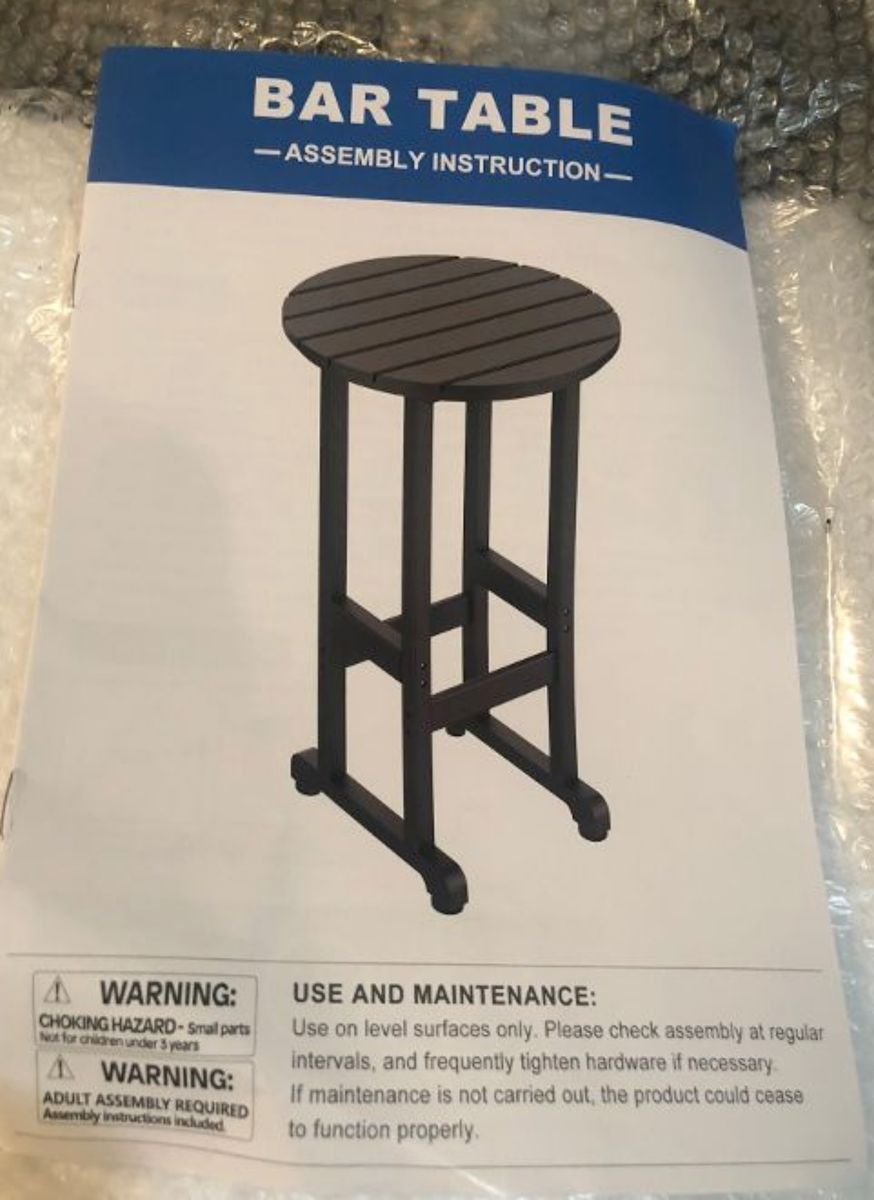 Black HDPE Poly Lumber Outdoor Bar Height Table 24 Inch Round - New in Box