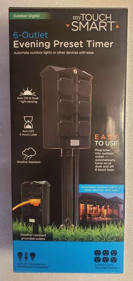New Easy to Use myTouchSmart 6-Outlet Power Extension Stake with Evening Preset Timer - by JASCO - Model #4129