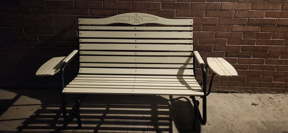 Outdoor Metal Glider Bench - White Slats, Black Frame - Patio Seating
