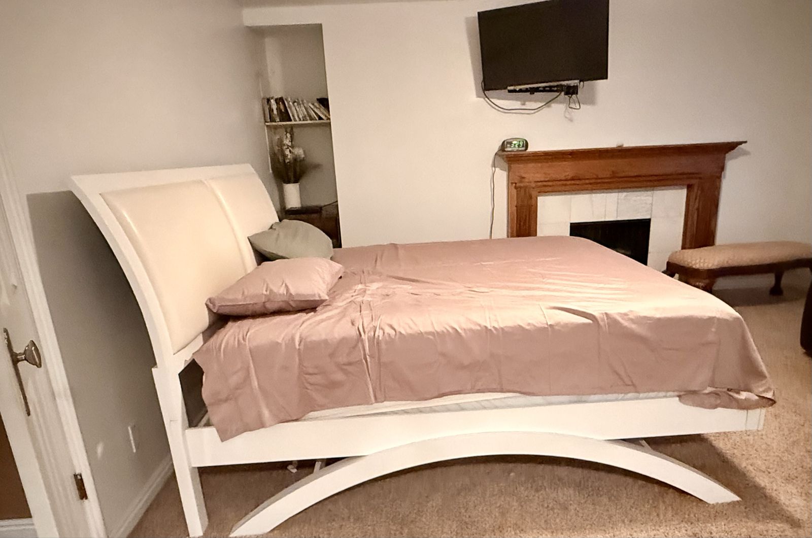 White King Size Bed Frame with Upholstered Headboard and Optional Mattress