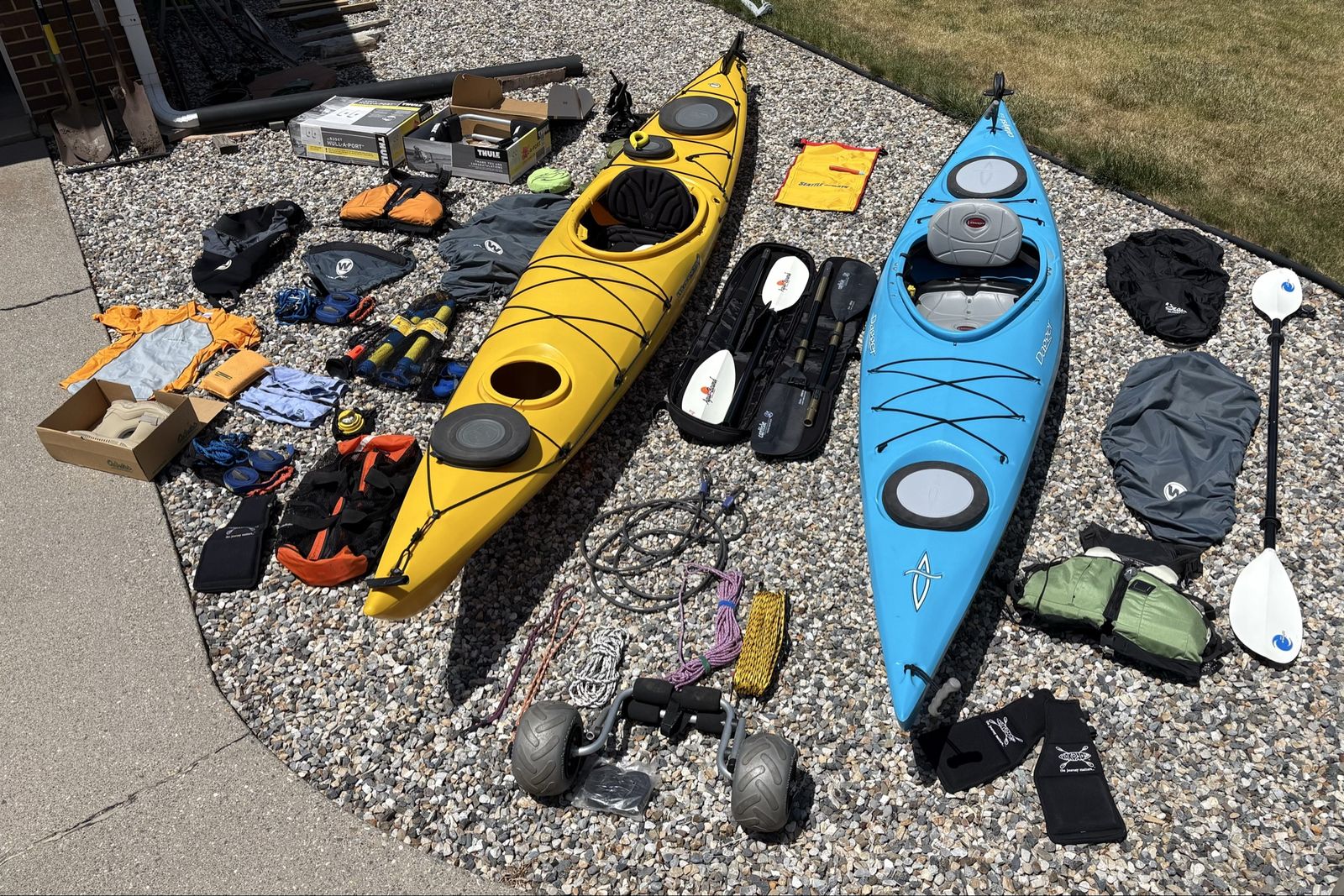 2 open water rudder kayaks. Wilderness systems Tsunami 140 & dagger Catalyst 13.0 kayaks. Almost like new.