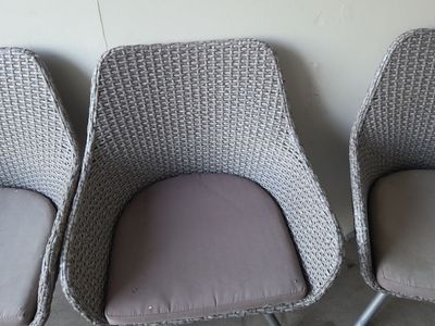 3 Gray Wicker Patio Armchairs with Cushions - Like New!