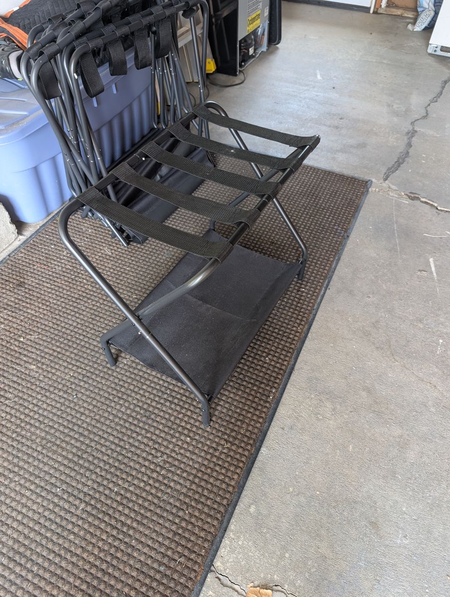 Black Metal Folding Luggage Rack with Lower Shelf - Set of 6 or sold individually