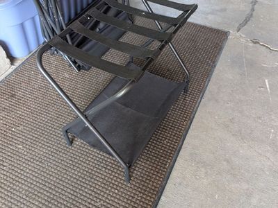 Black Metal Folding Luggage Rack with Lower Shelf - Set of 6 or sold individually