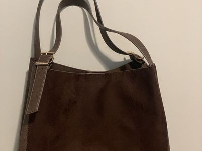 DKNY Brown Suede & Leather Shoulder Bag with Adjustable Straps