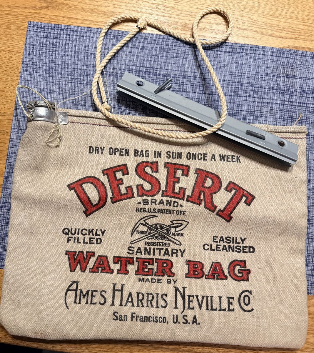 Vintage Collectible DESERT WATER BAG by AMES HARRIS NEVILLE CO, San Francisco, USA