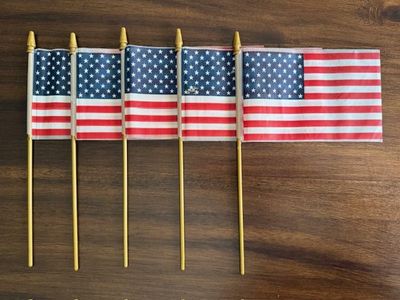 5 Small American Flags on Stick, 10.5" x 6.5"