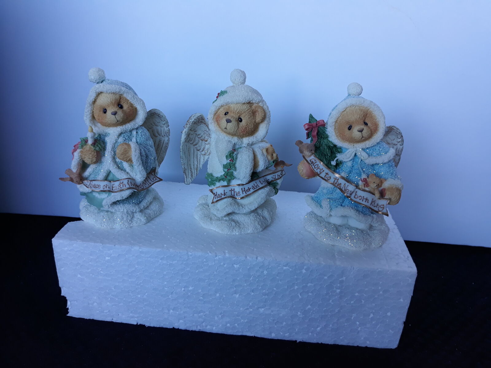 Set of three UNESCO "Cherished Teddies" Christmas figurines