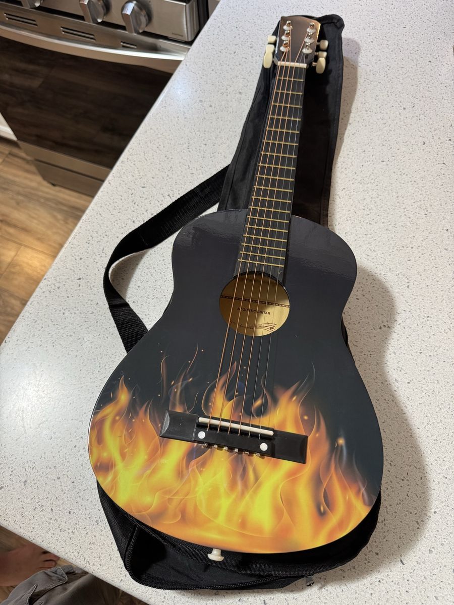 Kid's Acoustic Guitar w/ Flame Design and Carry Bag