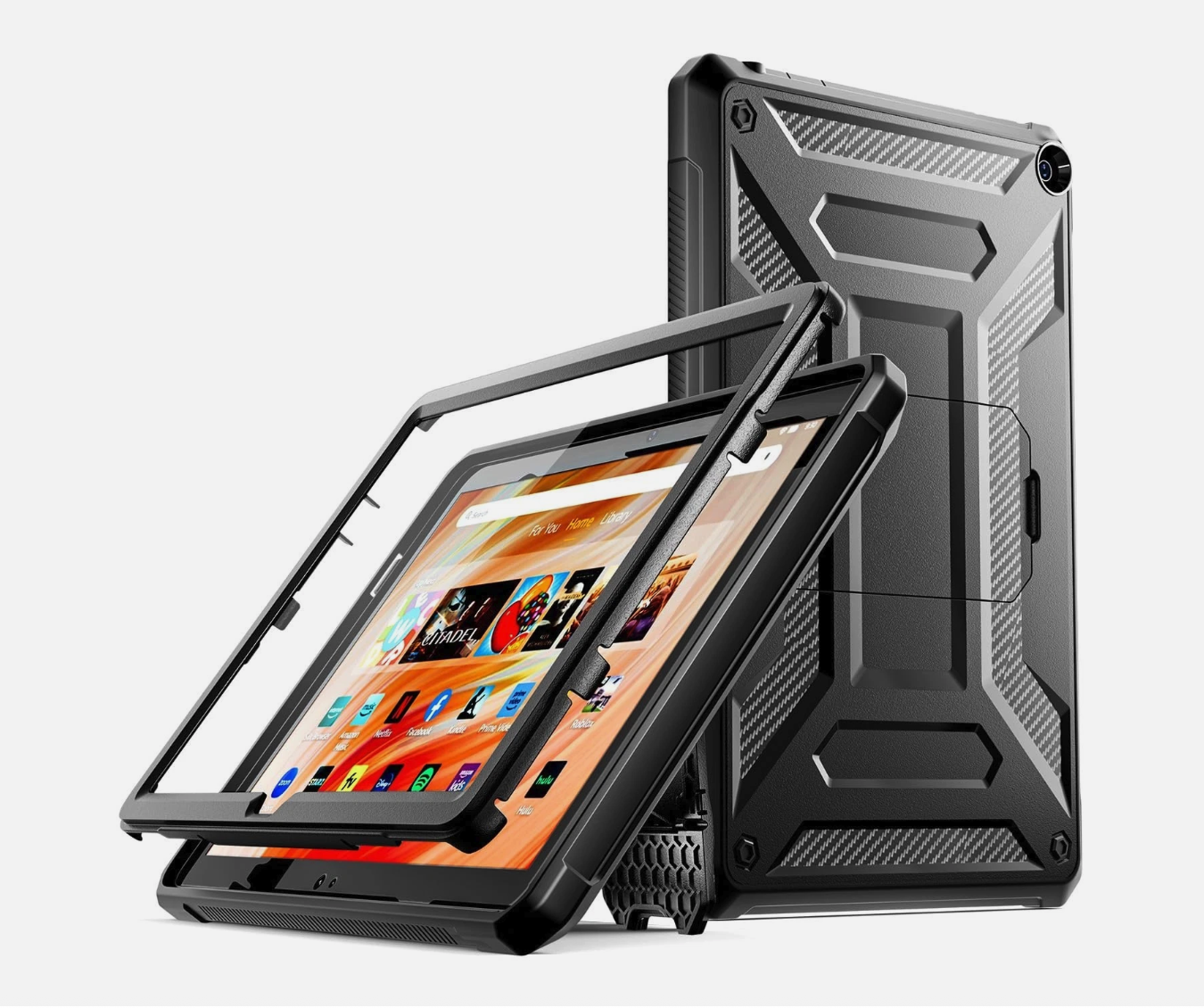Fire HD 10 13th Gen 2023 Rugged Case w/ Screen Protector Kickstand Black Cover