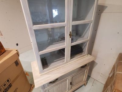 Wooden Hutch and Buffet Cabinet with Glass Doors