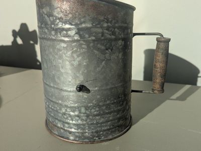 vintage tin flour sifter 1930s