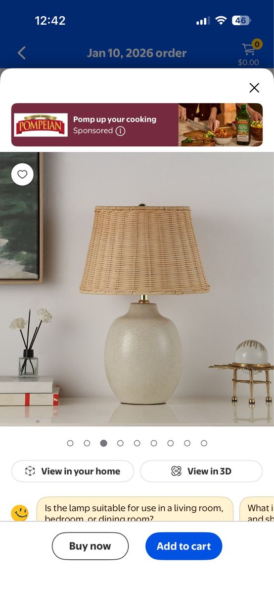 Ceramic Table Lamp with Woven Rattan Shade