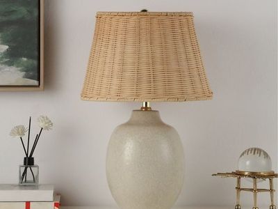 Ceramic Table Lamp with Woven Rattan Shade