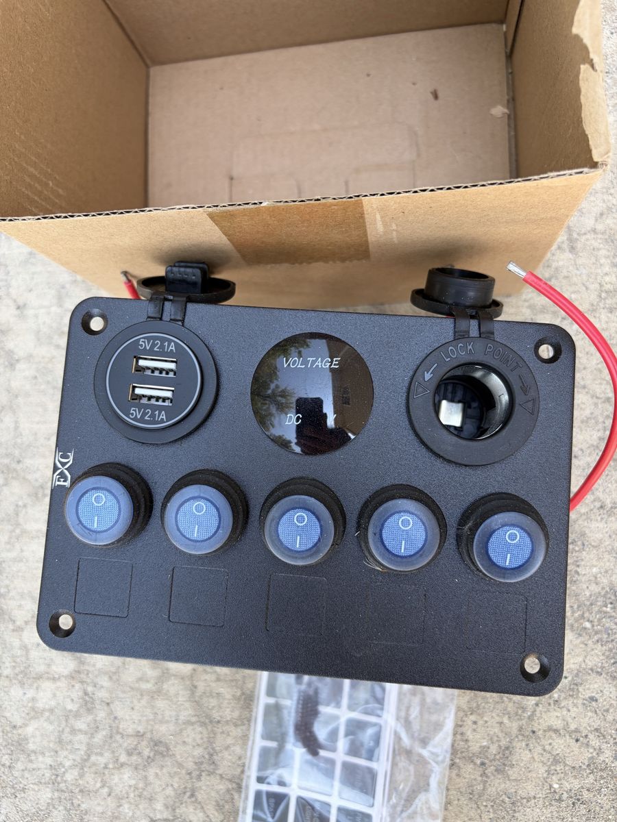 FXC 5 Gang Rocker Switch Panel 12V Waterproof with Dual USB & Voltmeter