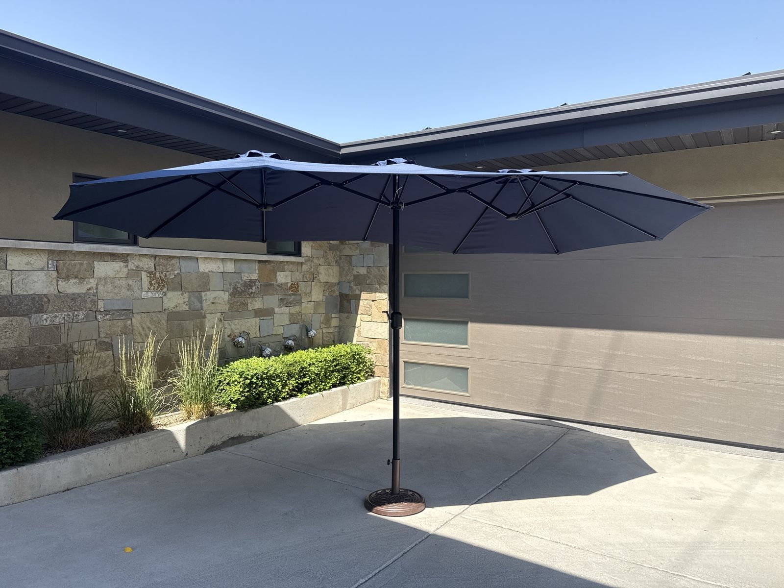 Large Double-Sided Patio Umbrella Navy Blue, 15ft Shade