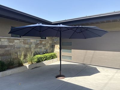 Large Double-Sided Patio Umbrella Navy Blue, 15ft Shade