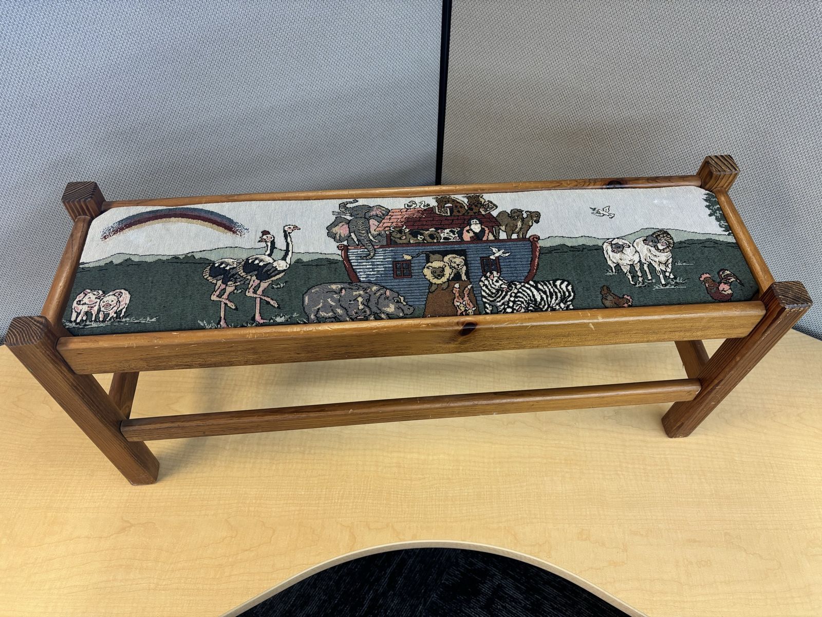 Vintage Wooden Noah’s Ark Needlepoint Footstool / Bench