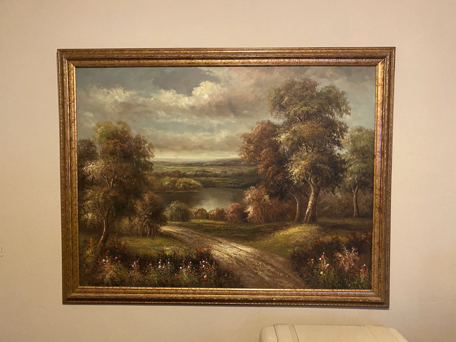 Vintage Framed Landscape Oil Painting with Gold Gilt Frame