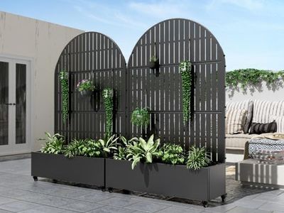 Aveyas 72” Metal Planter with Trellis – Black