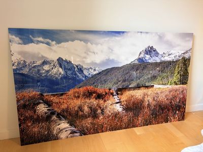 Large Landscape Acrylic Wall Art - Mountain and Autumn Field Scene