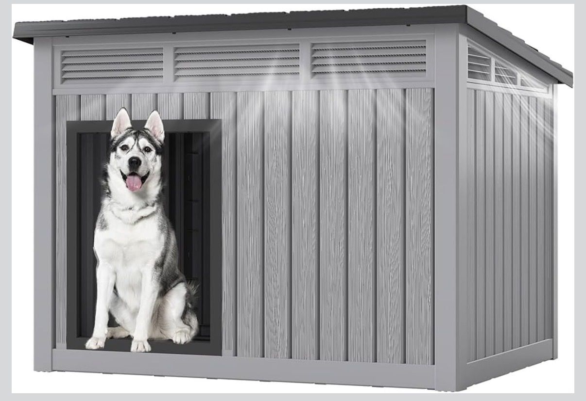 New Outdoor Dog House with Openable Roof, Hydraulic Rod, and Louvered Ventilation - Easy to Clean