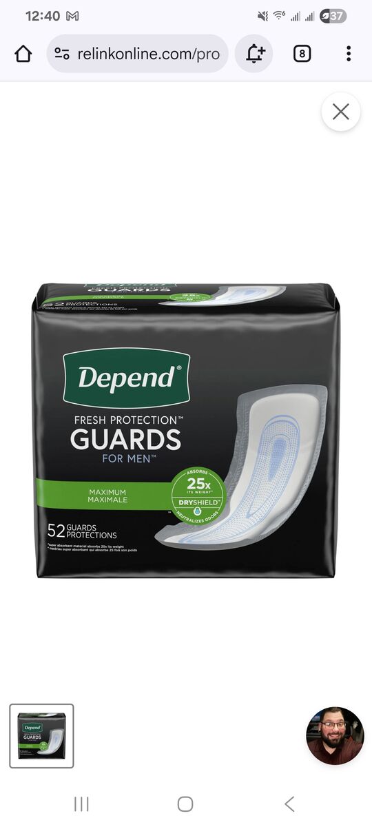 New in Box Kimberly-Clark Consumer 13792 Depend Guards Men 52/pk 2 pk/cs