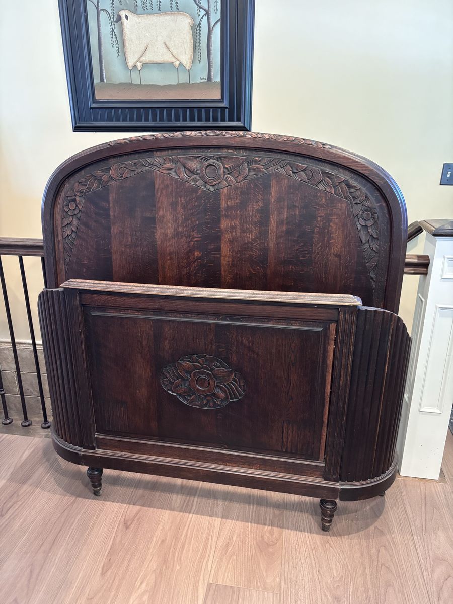 Exquisite Antique 1930’s Full Size Bed With Curved Footboard
