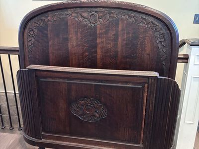 Exquisite Antique 1930’s Full Size Bed With Curved Footboard
