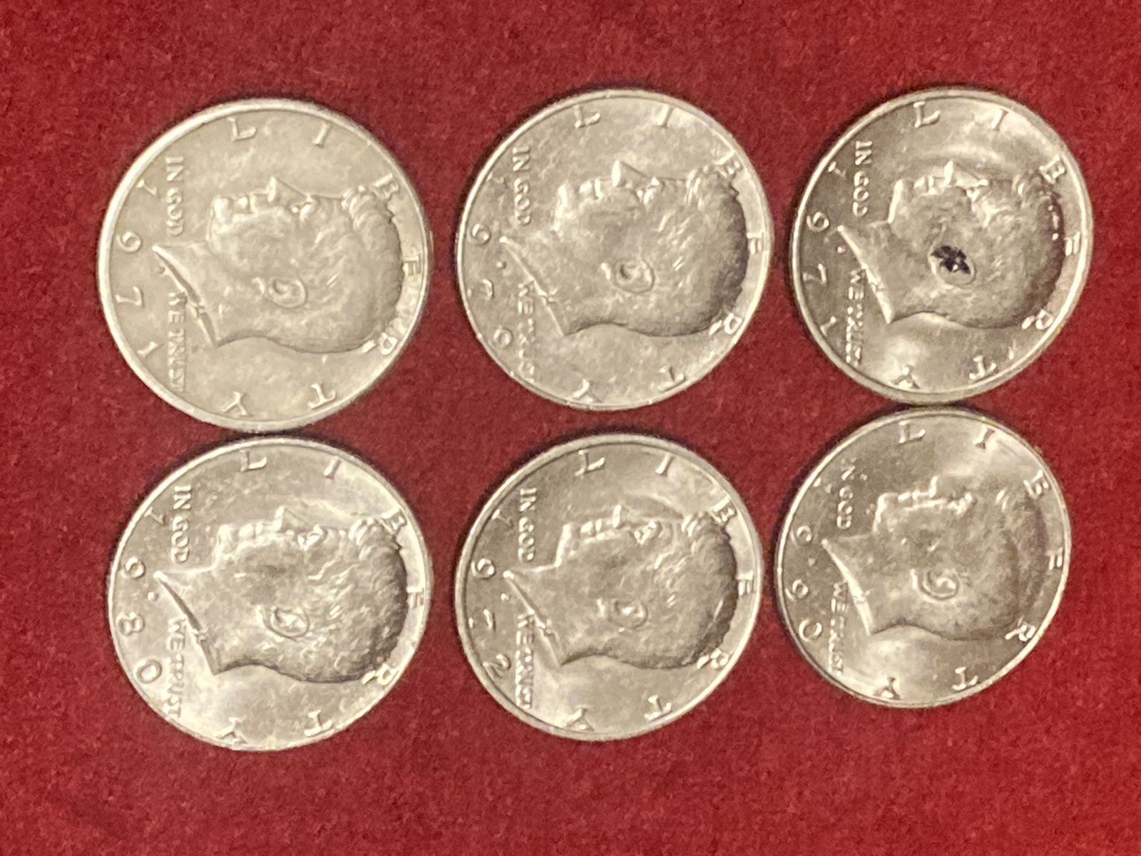 6 Vintage Kennedy Half Dollars